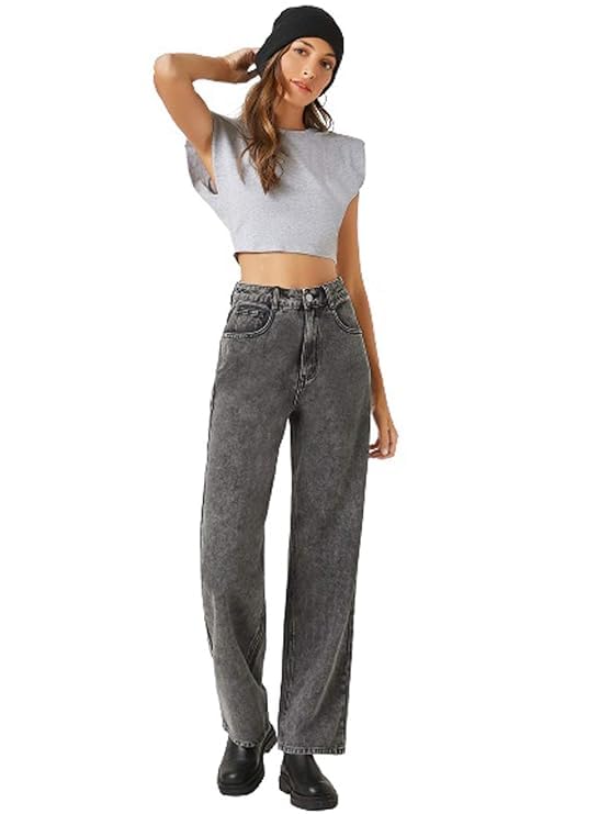 Grey Straight Fit Boyfriend Jeans for Women