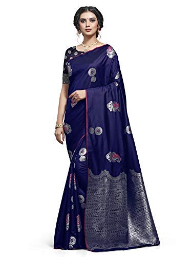 Shiv Textiles Banarasi Silk Saree for Women - Navy Blue