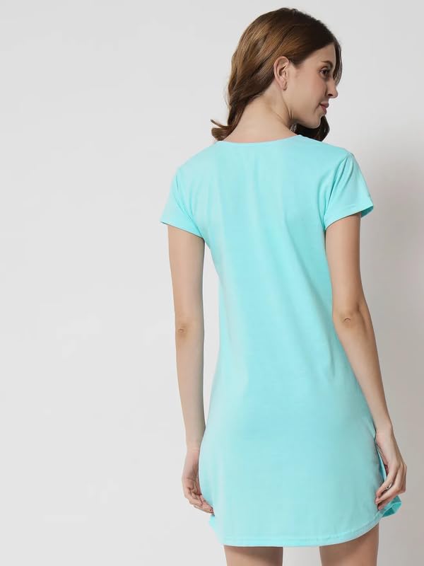 Fflirtygo Turquoise Printed Cotton Nighty for Women - Image 2