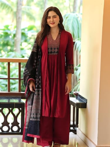 ANNI DESIGNER Red Rayon Kurta Set for Women - Image 3