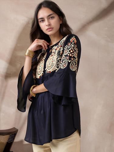 Bee Pee Women Navy Embroidered Kurti - Image 2