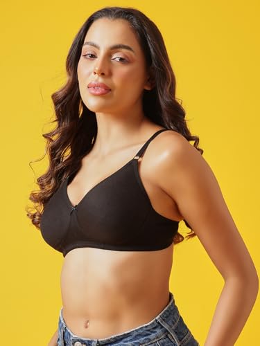 Clovia Women's Cotton Non-Padded T-Shirt Bra - Black - Image 3