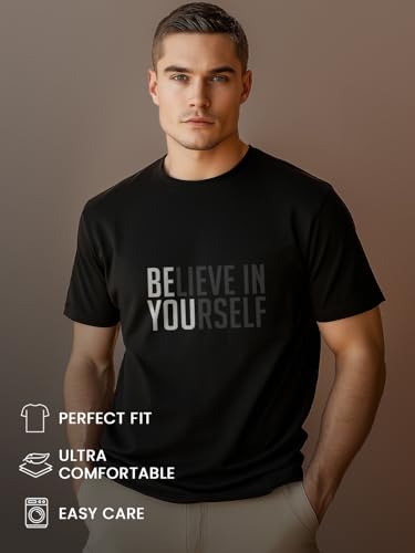 NOBERO Black Cotton Letter Print T-Shirt for Men - Image 4