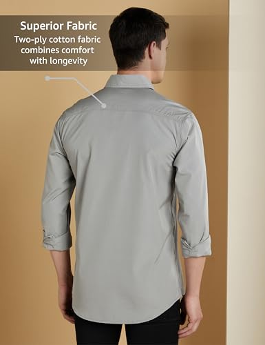 Symbol Men's Casual Cotton Poplin Shirt - Light Grey - Image 2