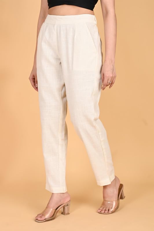 SAFED DHAGA Women's Cotton Trousers - White - Image 4