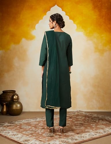 Myx Emerald Green Embroidered Kurta Pant Set for Women - Image 2