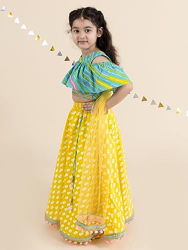 Pspeaches Girl Lehenga Choli - Yellow Turquoise Blue - Image 3