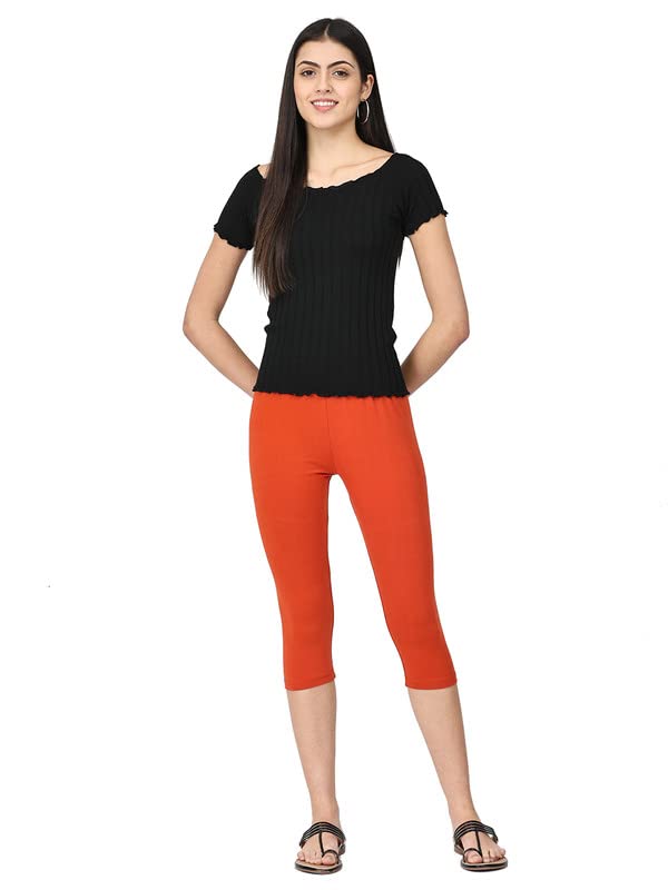 Robinbosky Cotton Lycra Capris Leggings - Rust