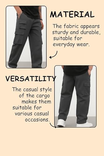 Lymio Men Casual Cotton Cargo Pants - Grey - Image 4