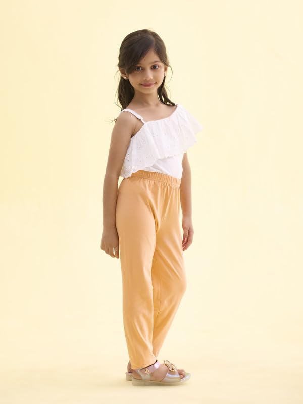 GO COLORS Girls Solid Leggings - Light Peach - Image 2