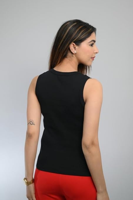 Mlada Black Ribbed Knit Cropped Tank Top for Women - Image 3