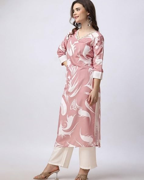 Sonu Fashion Women Rayon Kurti and Pant Set - Pink - Image 5