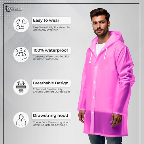 Robustt Unisex Pink Waterproof Raincoat - Image 2