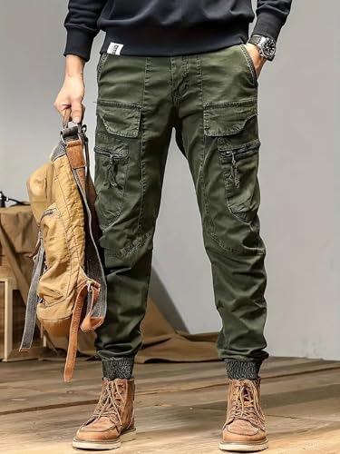 Lymio Men's Cotton Cargo Pants - Green - Image 2