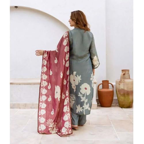 ANNI DESIGNER Grey Kurta Pant Dupatta Set for Women - Image 2