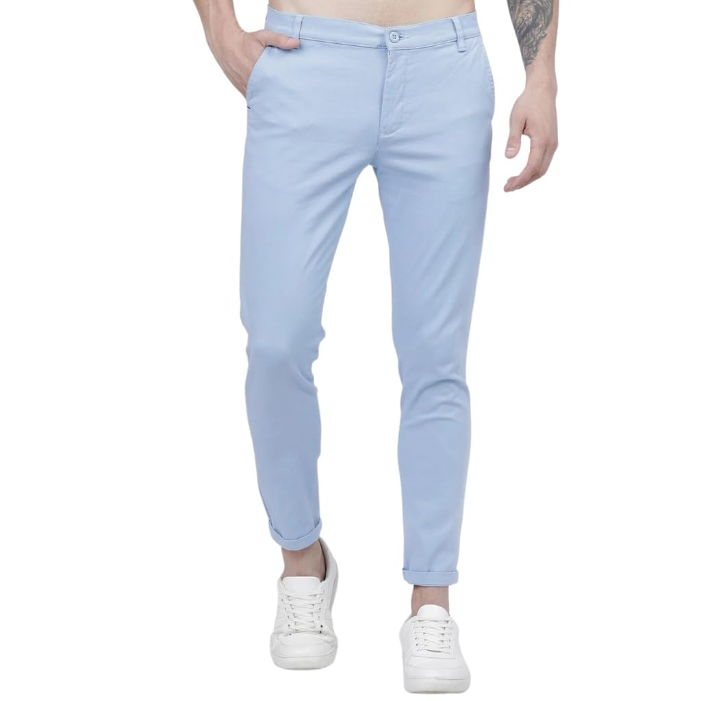 The Indian Garage Co Men's Lt Blue Stretchable Chinos