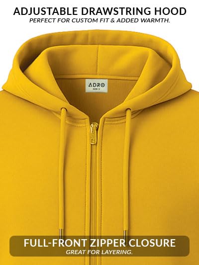 ADRO Men Solid Cotton Zipper Hoodies - Mustard - Image 4