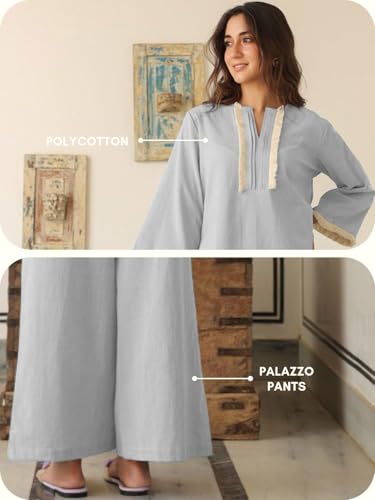 GRECIILOOKS Cotton Coord Set for Women - Light Blue - Image 4