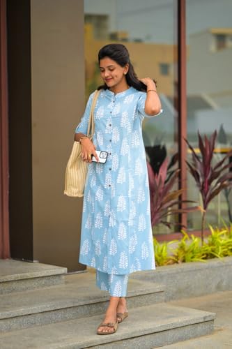 ANNI Women's Rayon Viscose Kurta with Pant - Sky Blue - Image 2
