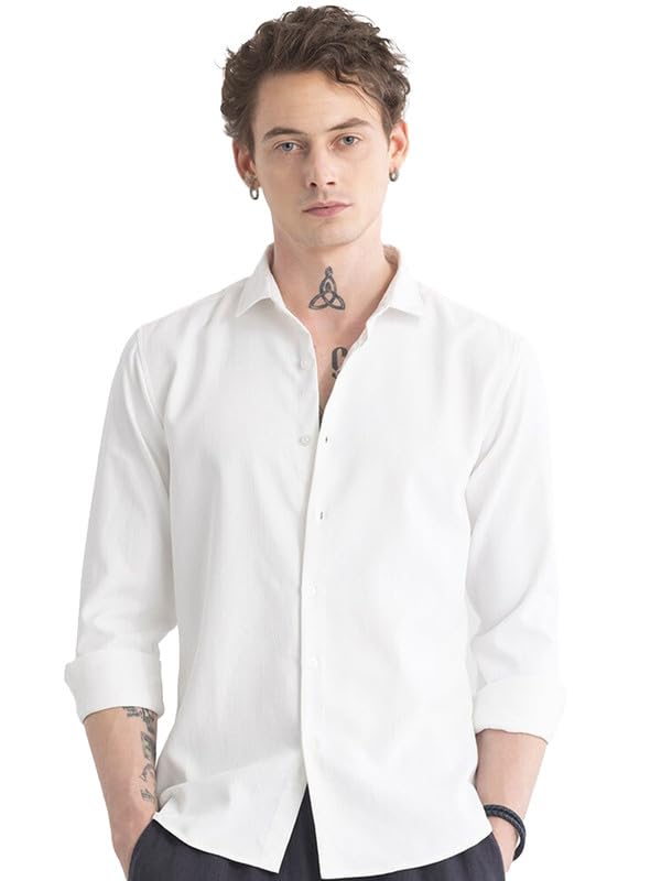 GarbGlide Men's Cotton Casual Shirt - Ivory White