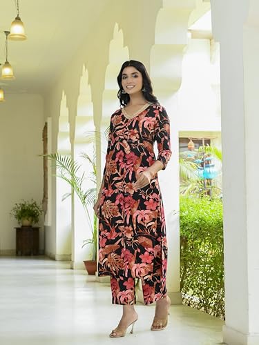 ANNI Women's Cotton Blend Kurta with Palazzo - Black - Image 3