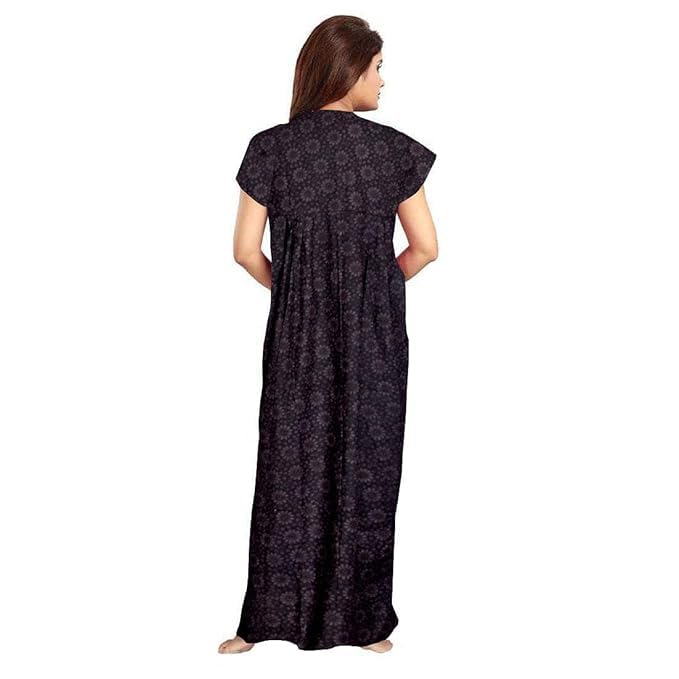 WiWi Women's Cotton Printed Gown Nighty - Coffee & Green - Image 4