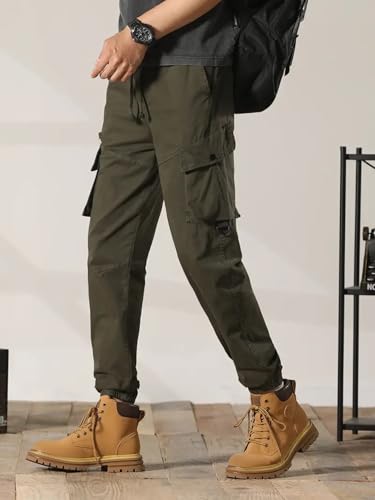 Lymio Men Green Cotton Cargo Pants - Image 4