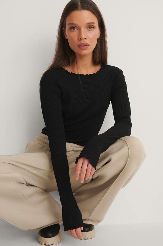 Redamancii Women's Cotton Full Sleeve Ribbed Top - Black - Image 3