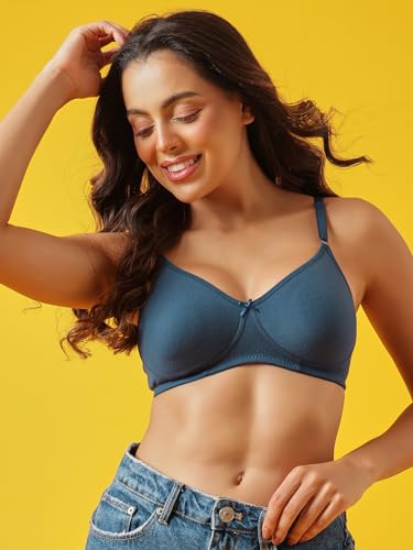Clovia Women's Cotton Non-Padded Wire Free T-Shirt Bra - Blue - Image 2