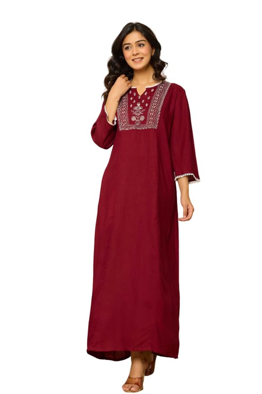 NIHSAMAH Viscose Nighty for Women - Wine Colour