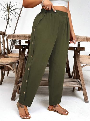 TOPLOT Women Casual Tapered Pants - Olive - Image 3