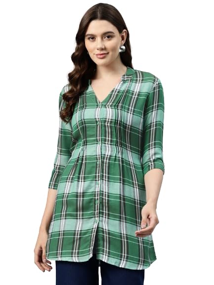 One Femme Green Plaid Tunic Top for Women