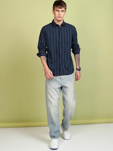 Highlander Navy Grey Striped Slim Fit Shirt for Men - Image 2