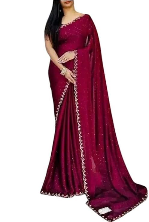 JS Clothing Mart Women Georgette Stone Work Saree
