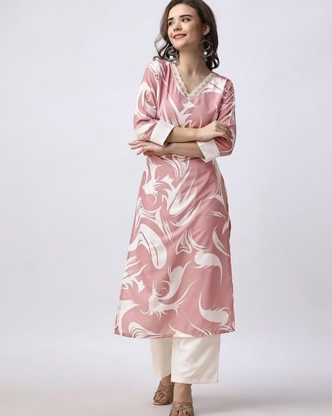 Sonu Fashion Women Rayon Kurti and Pant Set - Pink - Image 3