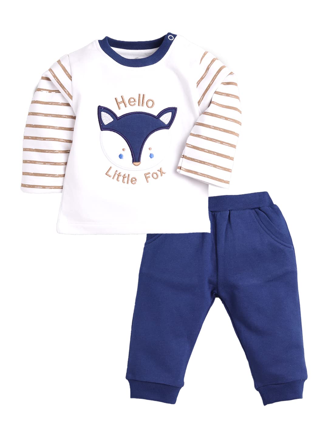 BABY GO Baby Boy Cotton Printed Full Sleeve Clothing Set - Navy Blue