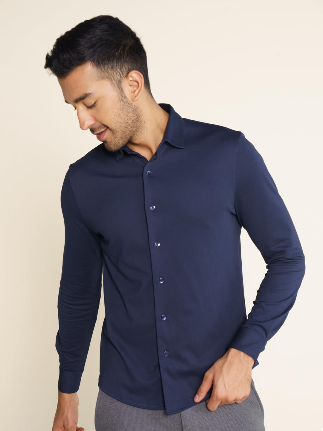 Sustainable Navy Blue Pique Shirt for Men - Image 4