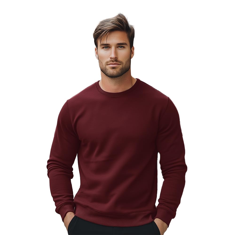 NOBERO Men Polycotton Crew Neck Sweatshirt - Maroon