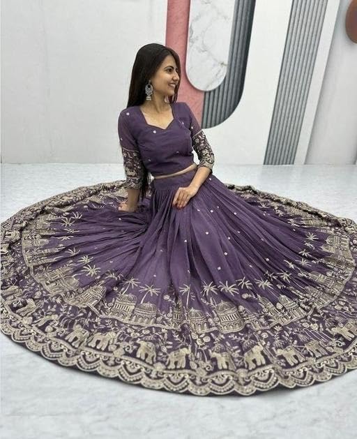 Suppar Women's Vichitra Silk Lehenga Choli - Purple - Image 5