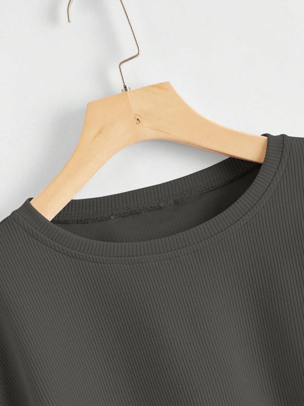 DTR FASHION Women's Grey Cotton Blend Crop T-Shirt - Image 3