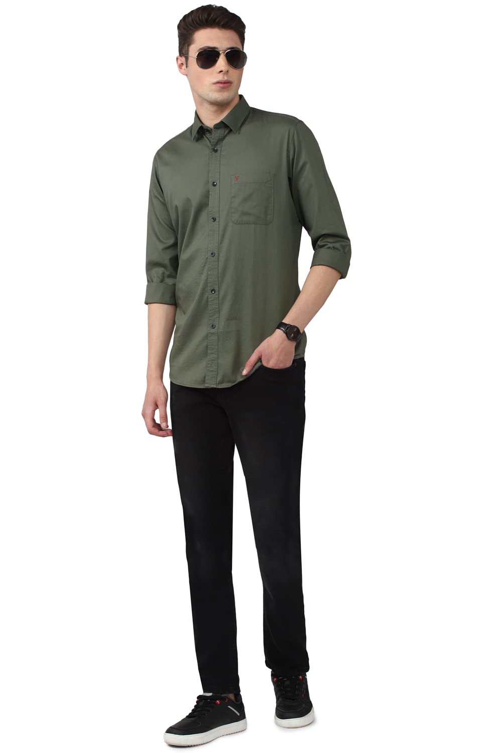 Van Heusen Men's Solid Slim Fit Shirt - Olive - Image 5