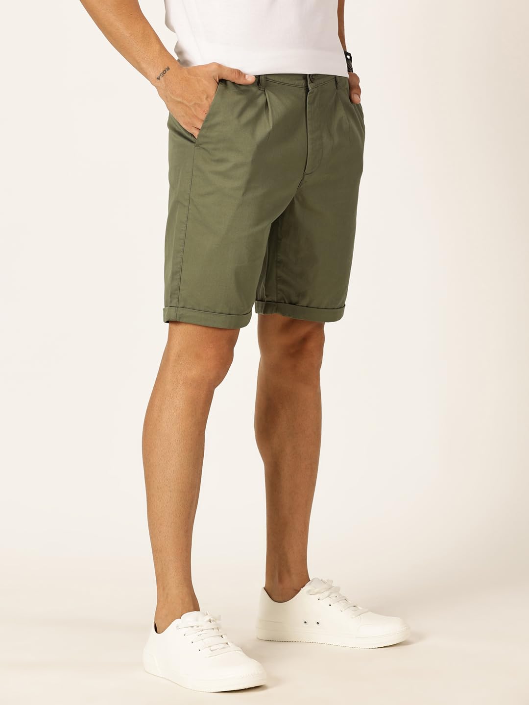 Thomas Scott Men Cotton Chino Shorts - Olive - Image 3