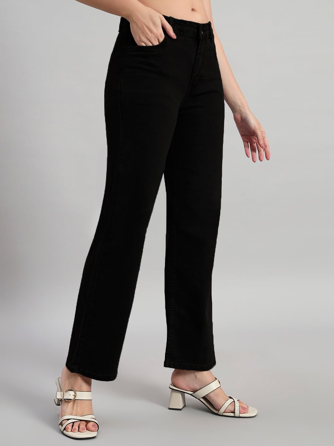 KARGEENS Women's Cotton Loose Fit Jeans - Black - Image 4