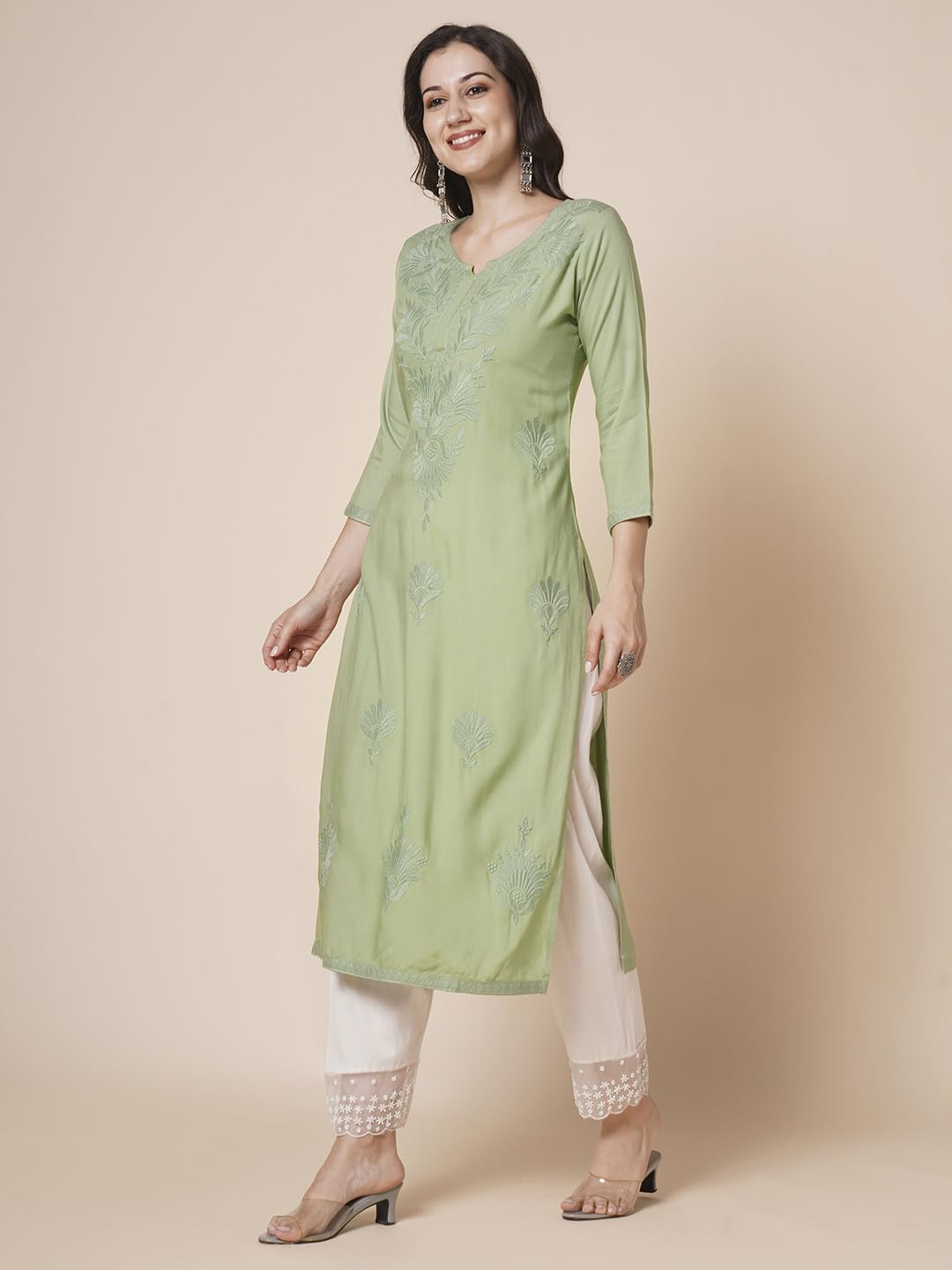 RATAN Women Chikankari Kurta - Dusty Green - Image 5