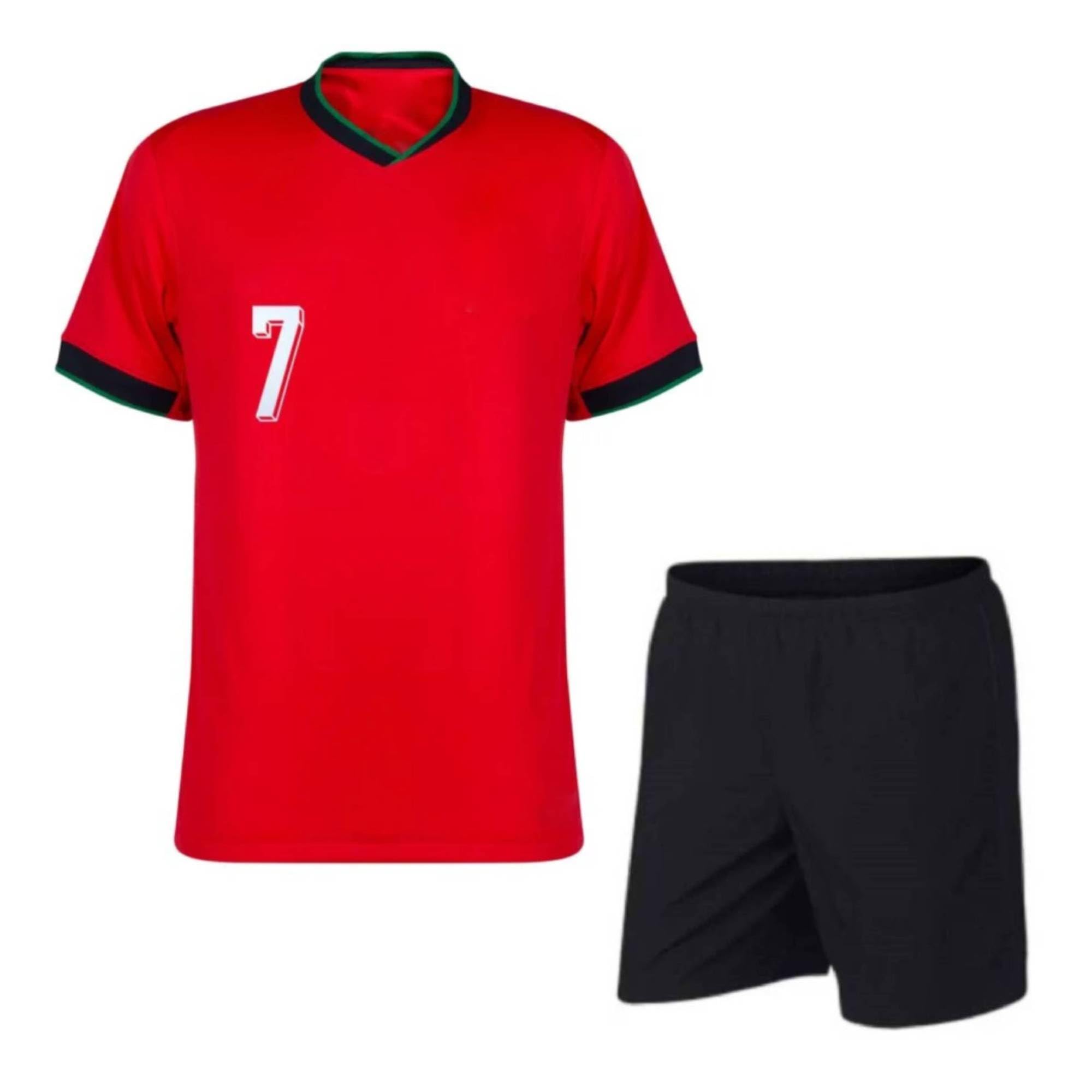 Ronaldo Football Jersey & Shorts Set for Kids & Men - Black Multicolor