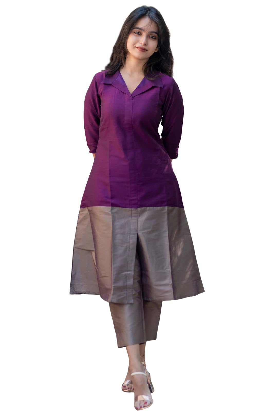 GoSriKi Wine Rayon Viscose A-Line Kurta Set for Women