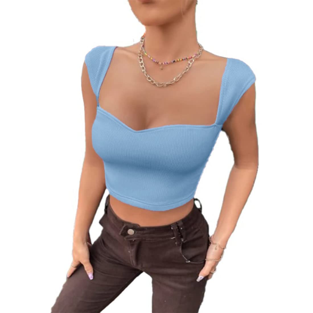 GLARE & BLAIR Ribbed Sweetheart Neck Crop Top for Women