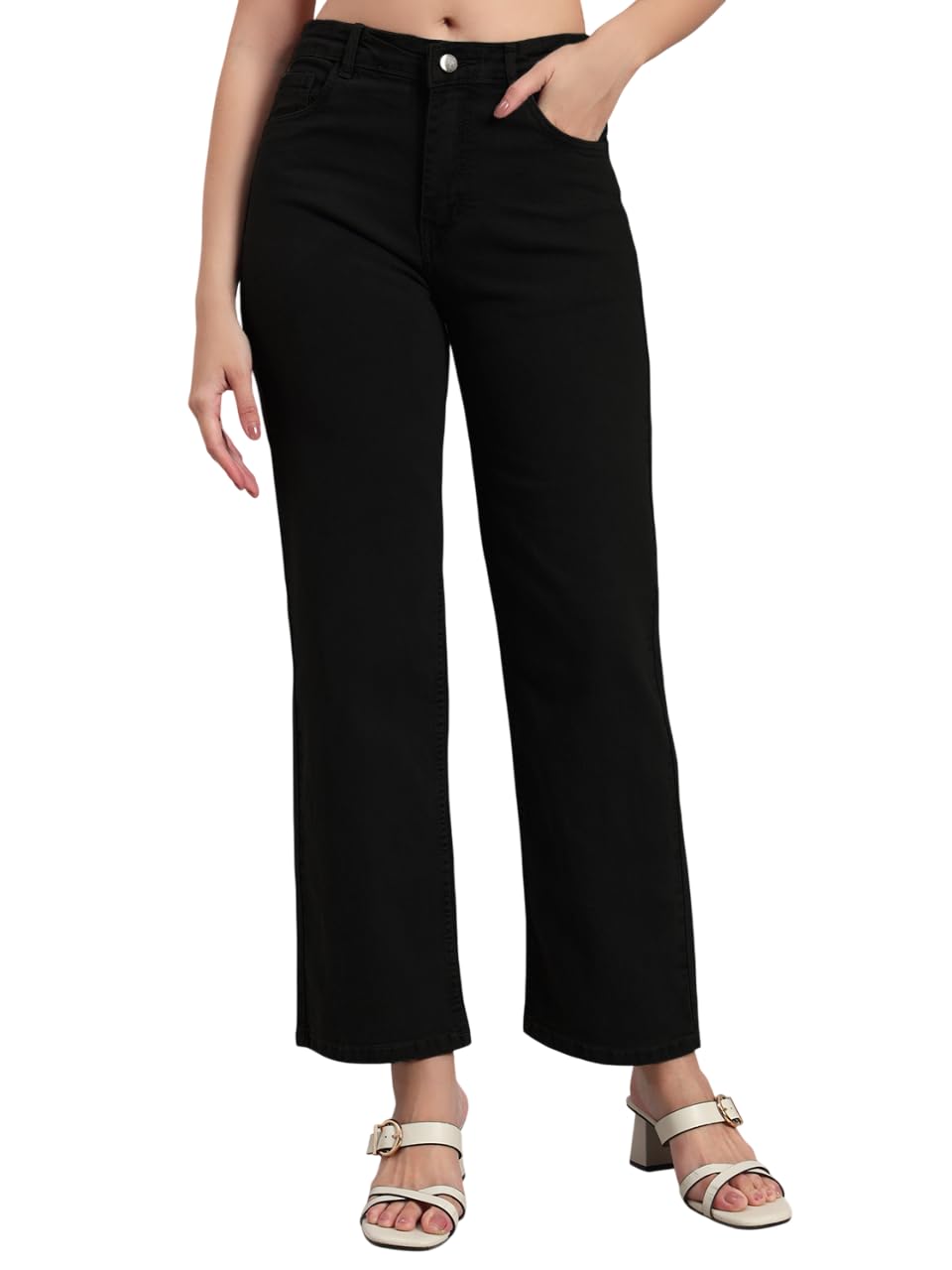 KARGEENS Women's Cotton Loose Fit Jeans - Black