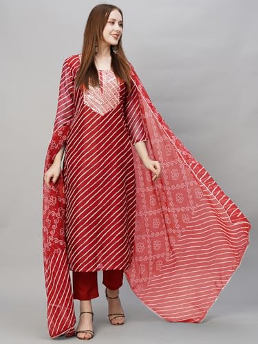 ANNI DESIGNER Red Cotton Kurta Set for Women - Image 4