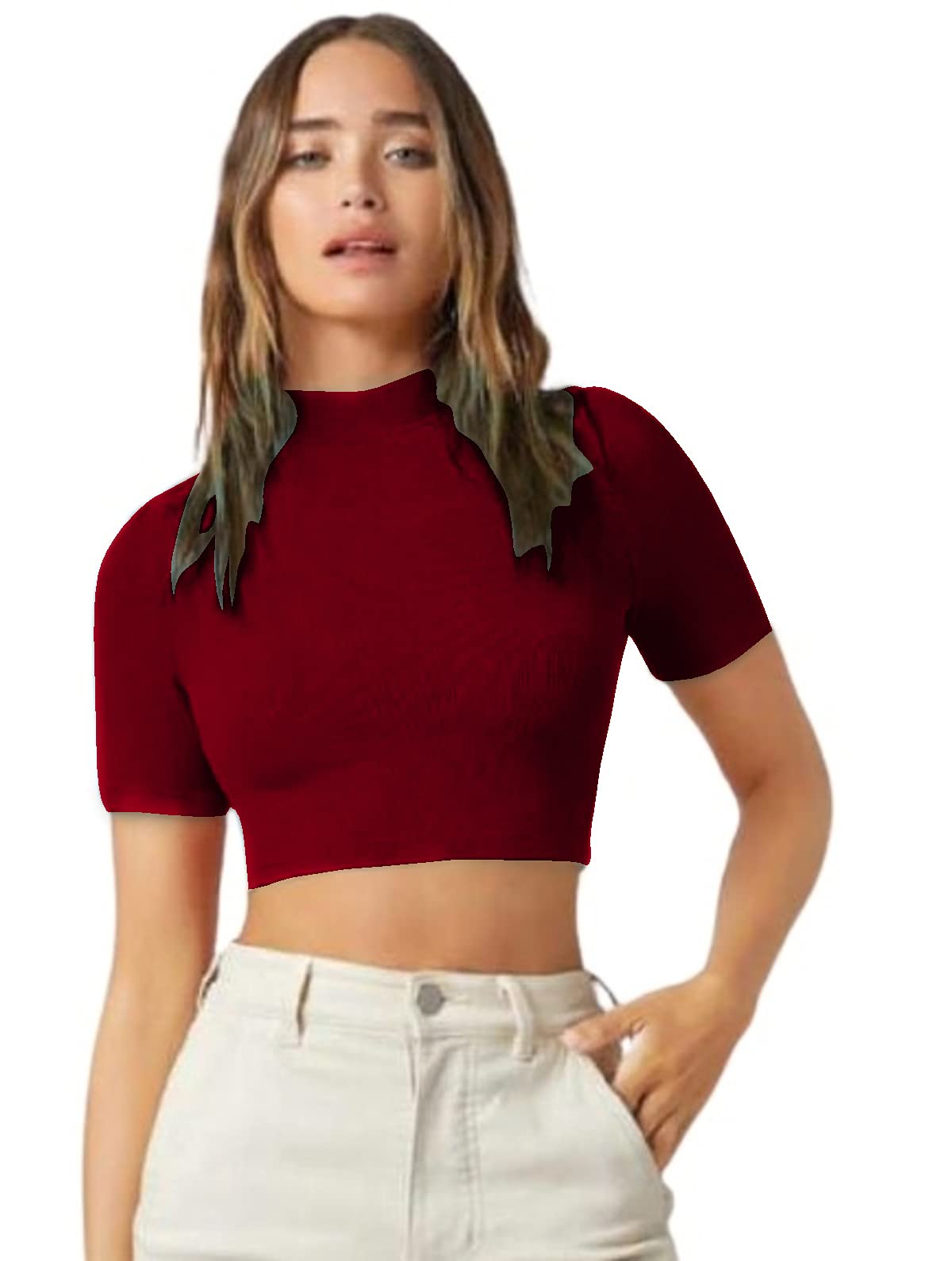 Dream Beauty Women Turtle Neck Crop Top